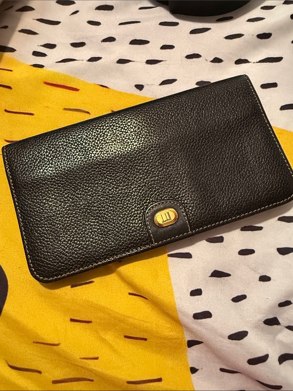 Dunhill Black Pebbled Leather Long Wallet with Gold Accent
